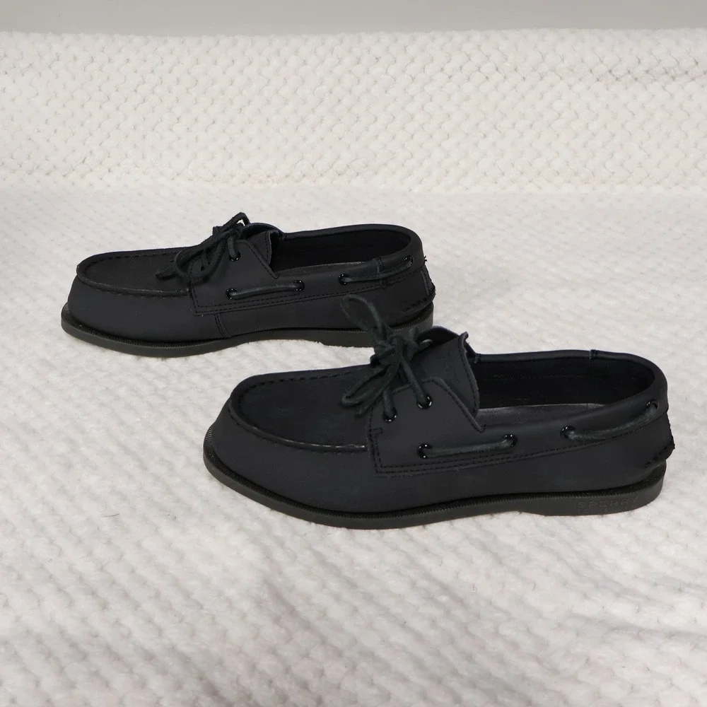 Sperry Mens 5.5M Boat Shoes Black Leather Top-Sider YB57441 Loafers